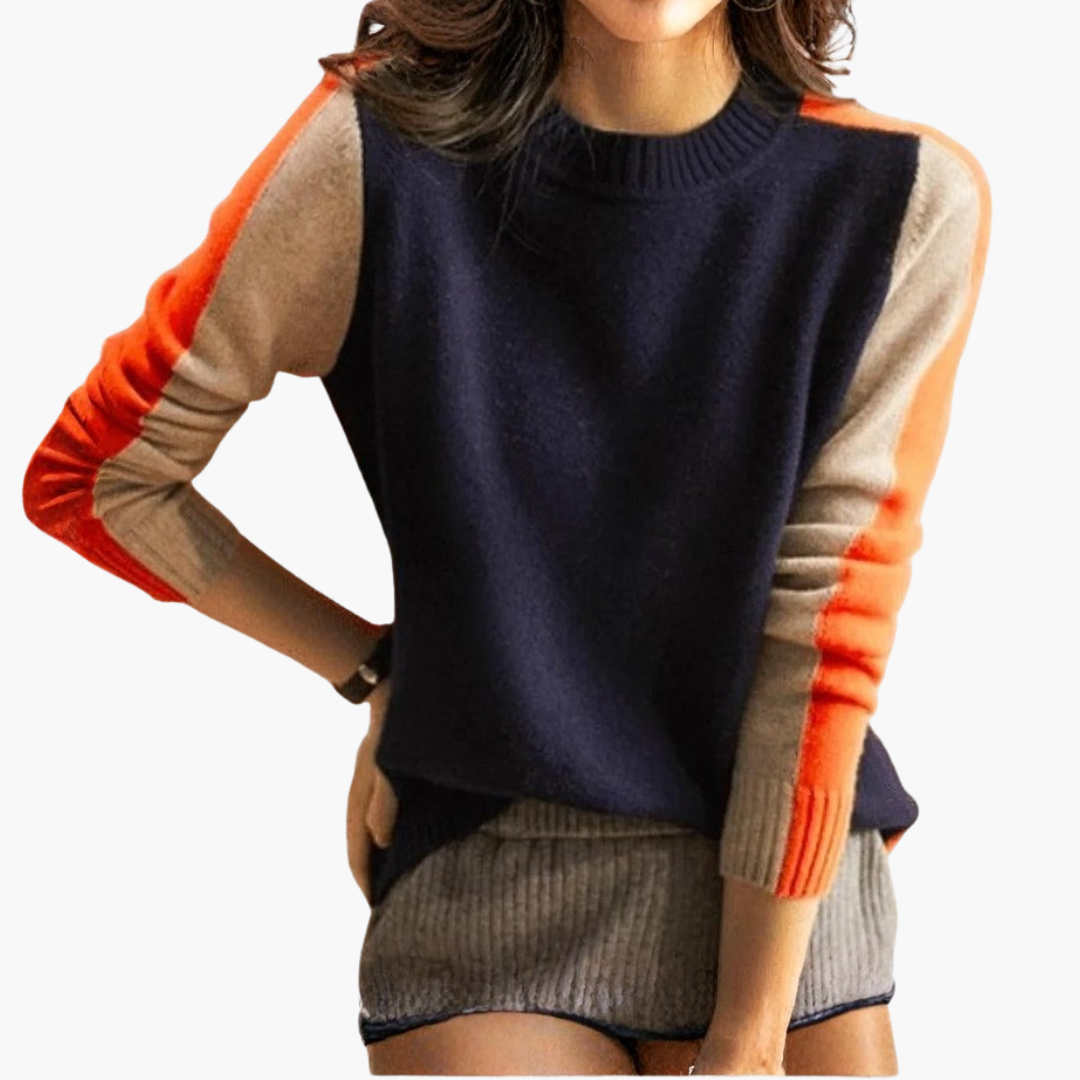 Pull pour femme avec manches contrastées et ourlet côtelé