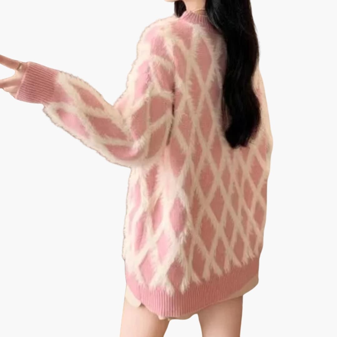 Pull rosa da donna da infilare con motivo a losanghe