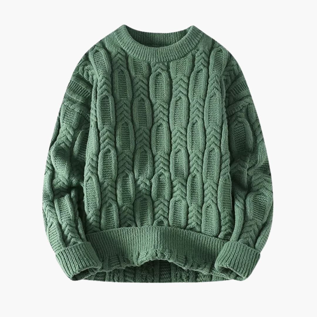 Pull torsadé pour homme avec ourlet côtelé et col rond