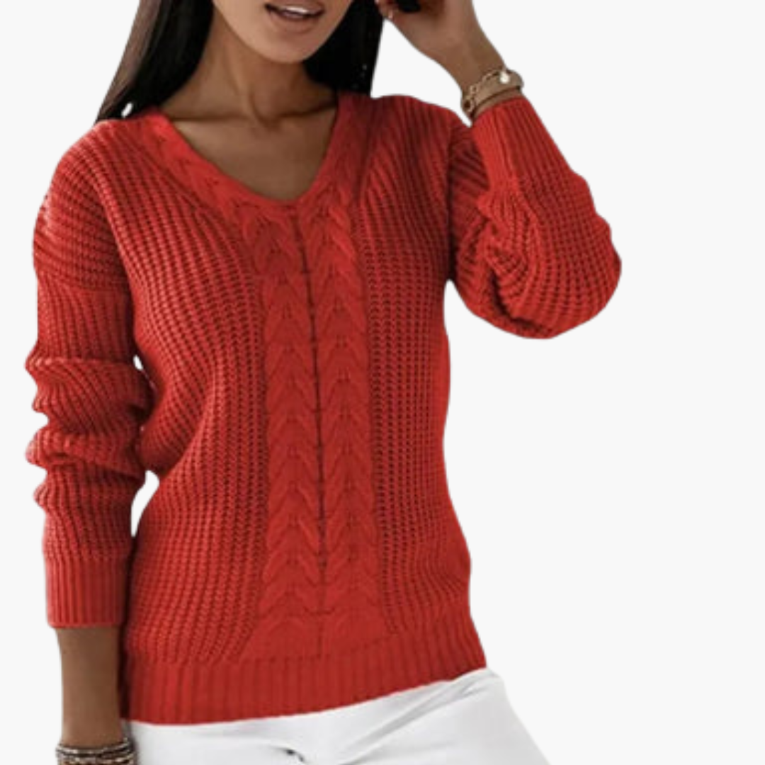 Pull tricoté à col en V pour femme