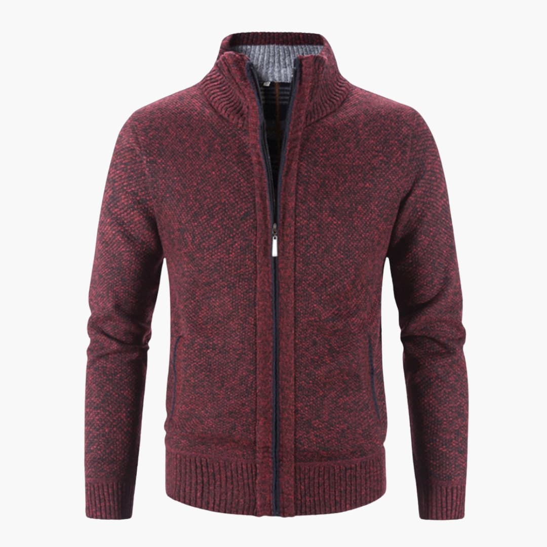 Men's zip-up sweater with stand-up collar and side pockets