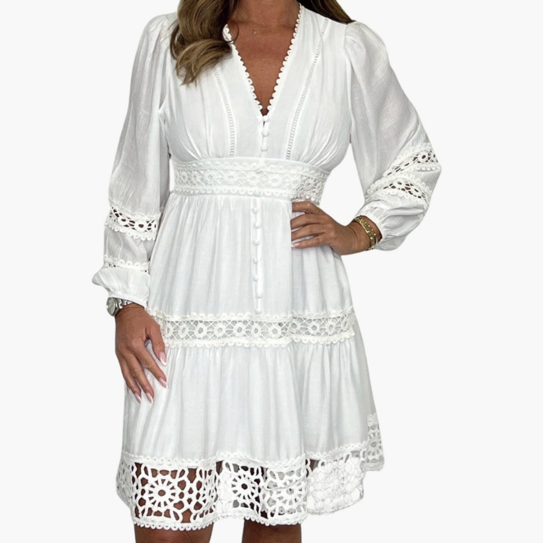 Robe Bohème Femme avec Finitions Décoratives et Col V