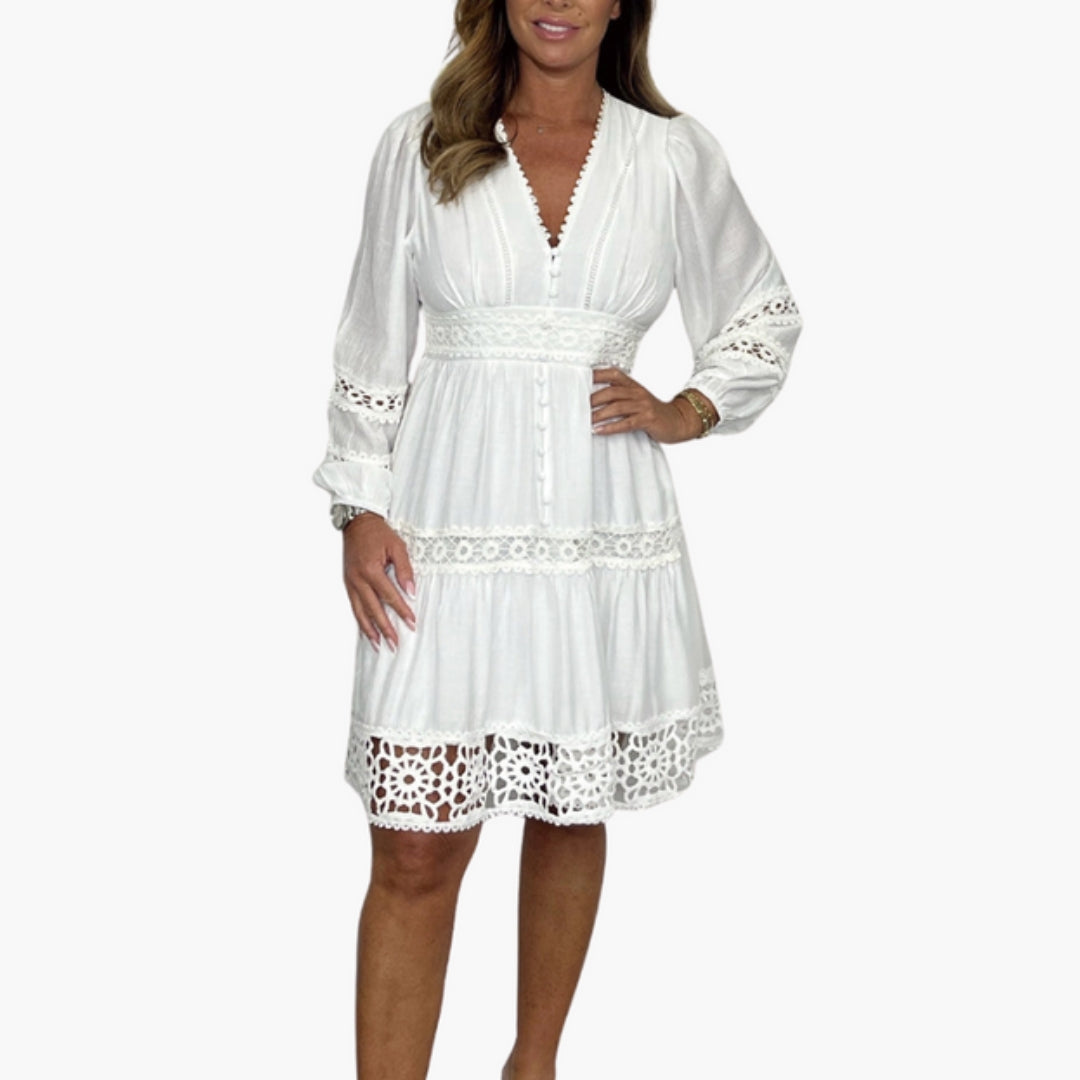 Robe Bohème Femme avec Finitions Décoratives et Col V