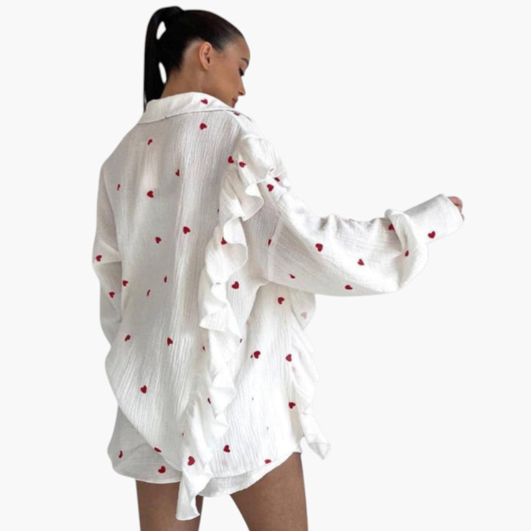 Women's Shirt Dress with Collar and Ruffled Edging