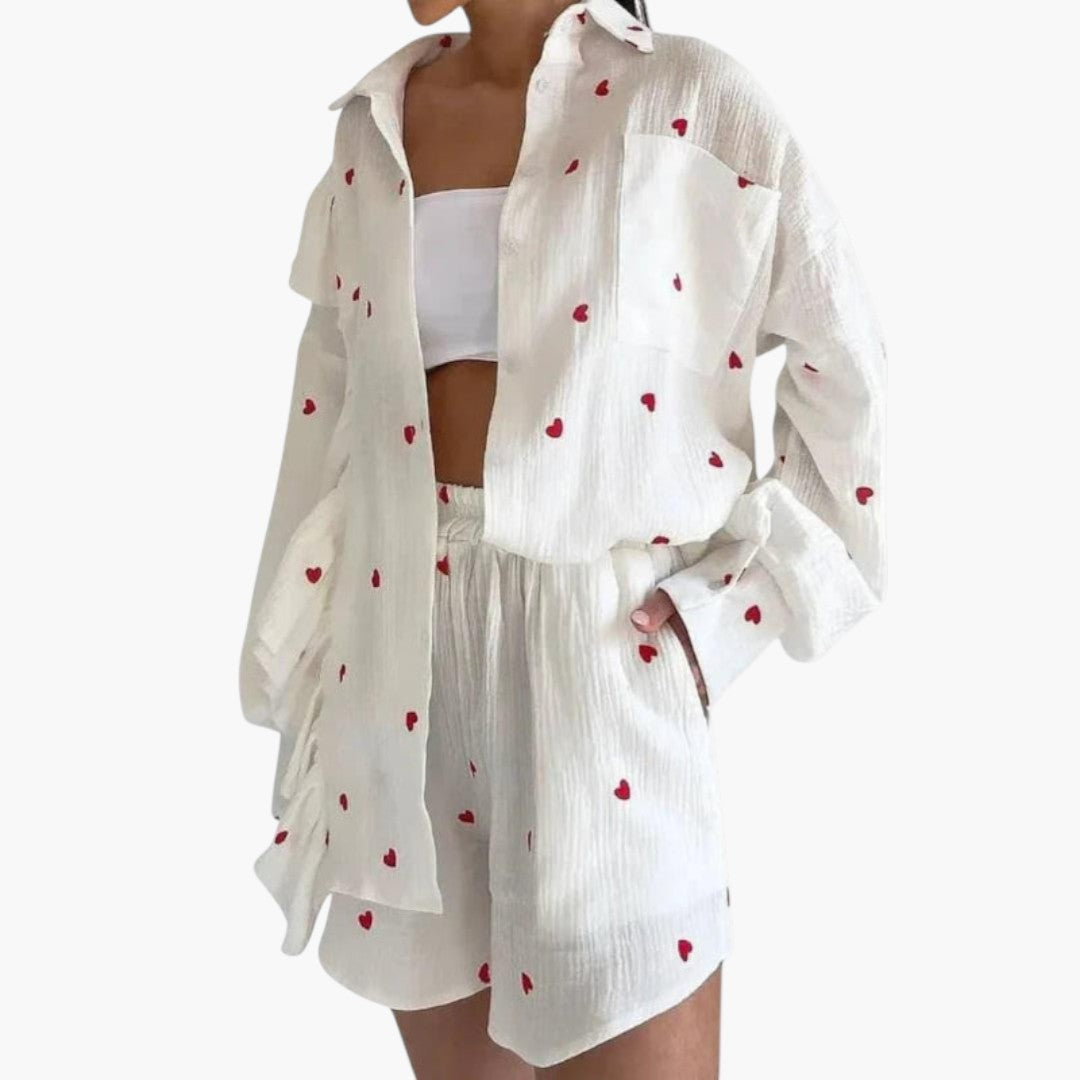 Women's Shirt Dress with Collar and Ruffled Edging