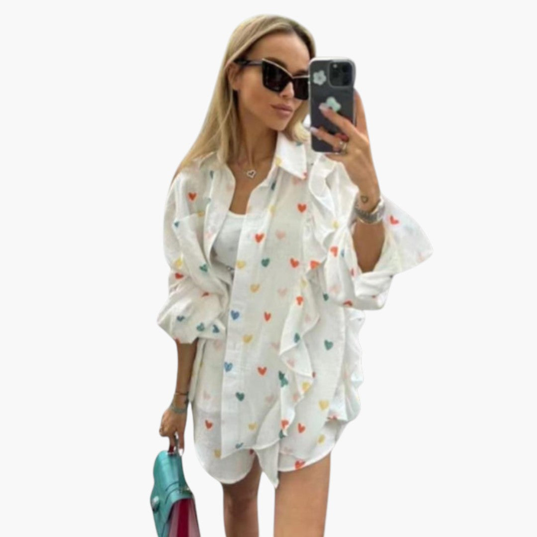 Women's Shirt Dress with Collar and Ruffled Edging