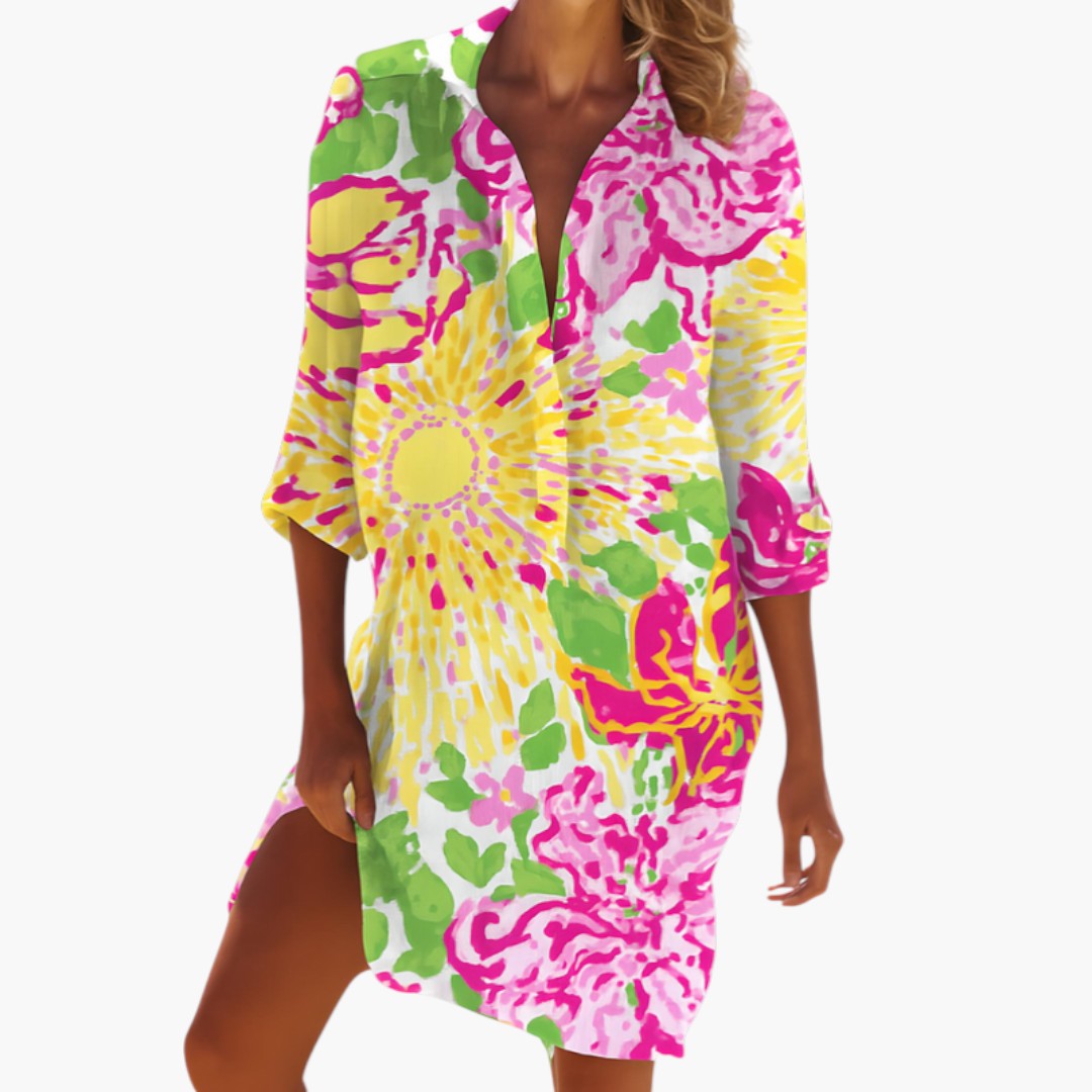 Robe Chemise Femme avec Col et Patte Boutonnée