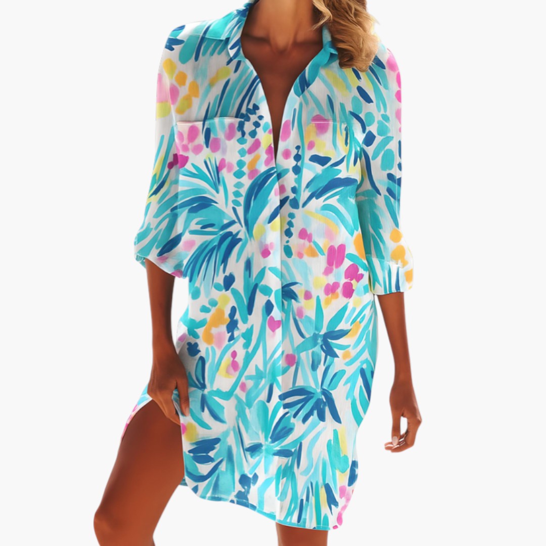 Robe Chemise Femme avec Col et Patte Boutonnée
