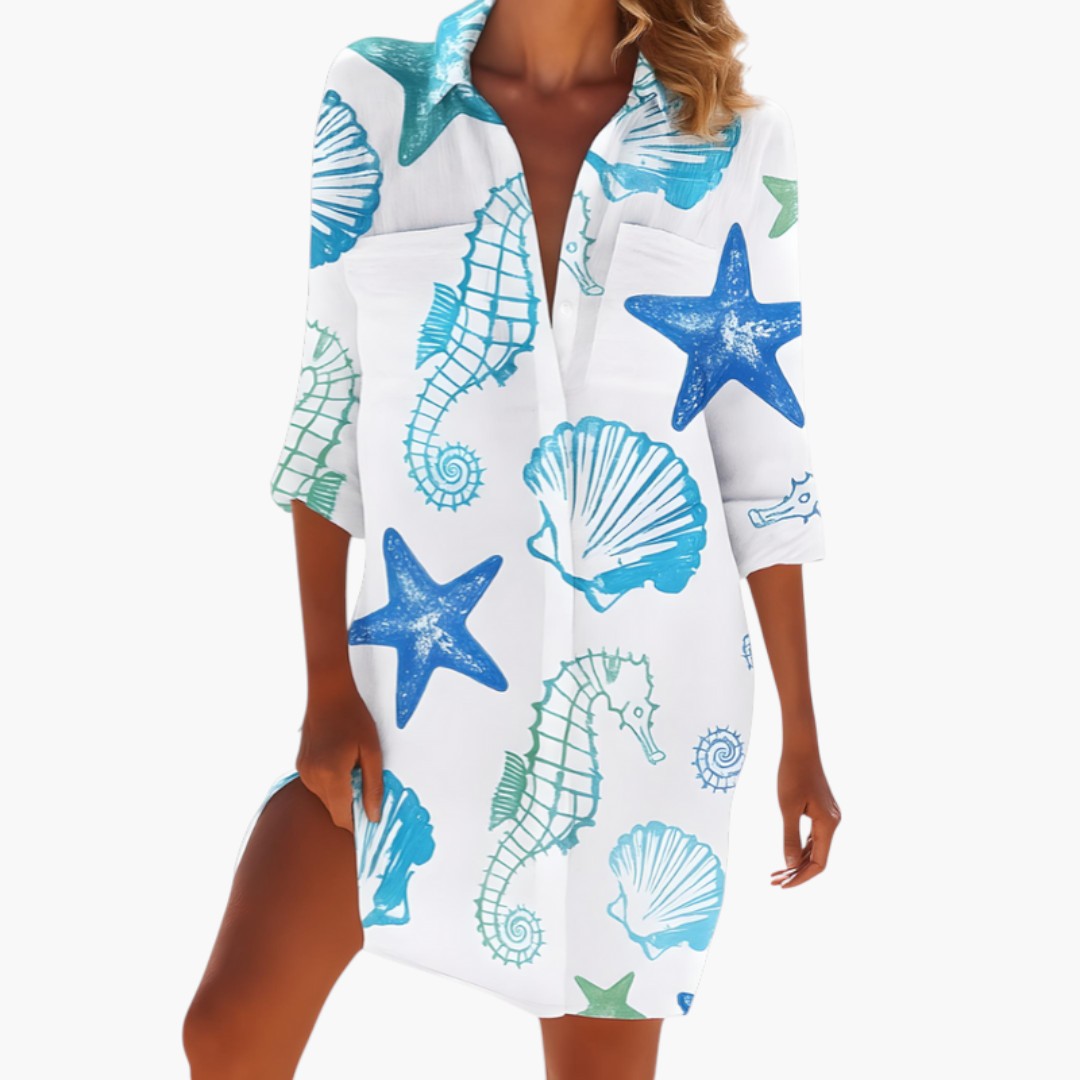 Robe Chemise Femme avec Col et Patte Boutonnée