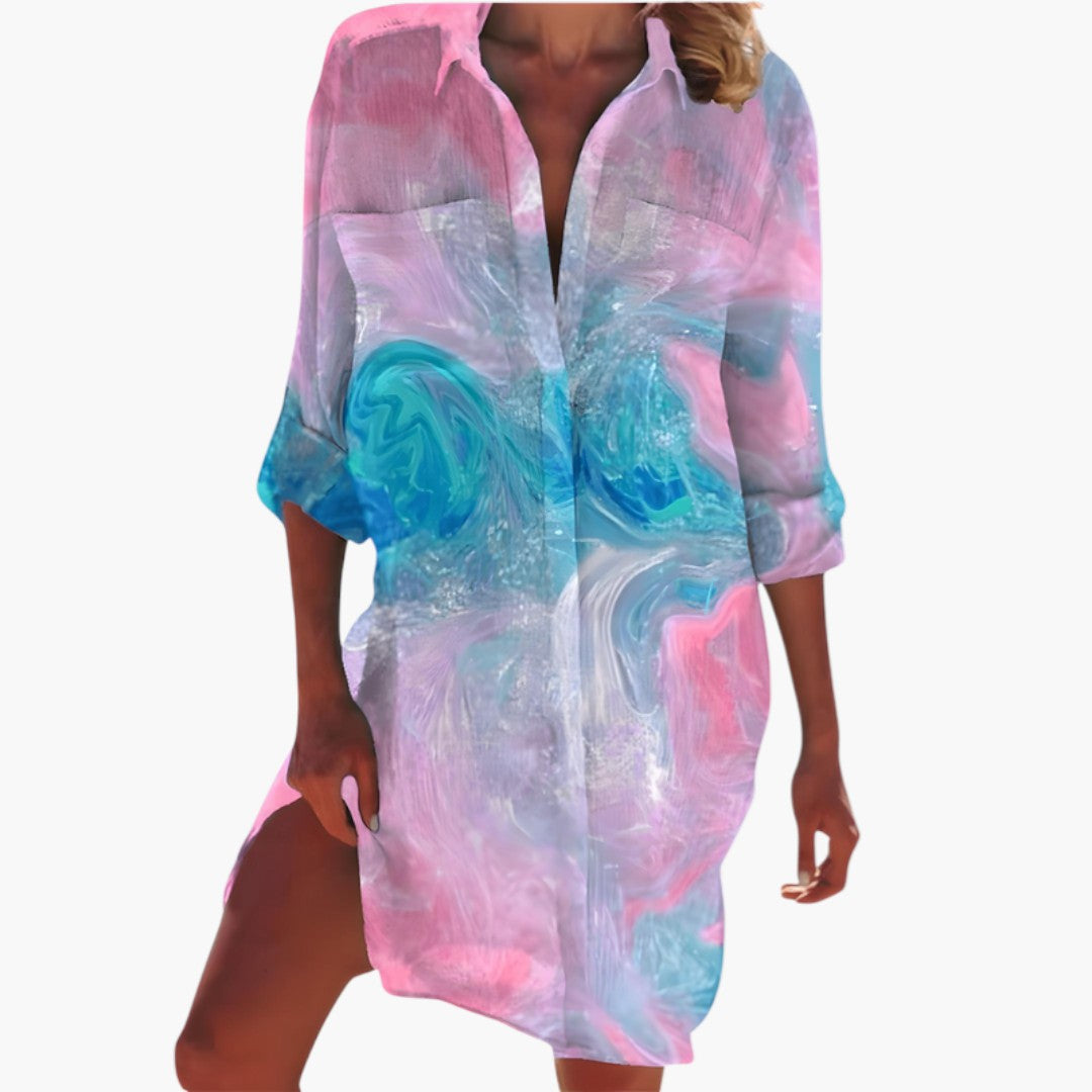 Robe Chemise Femme avec Col et Patte Boutonnée