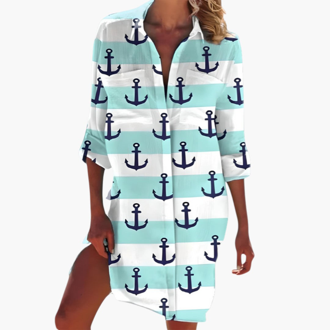 Robe Chemise Femme avec Col et Patte Boutonnée