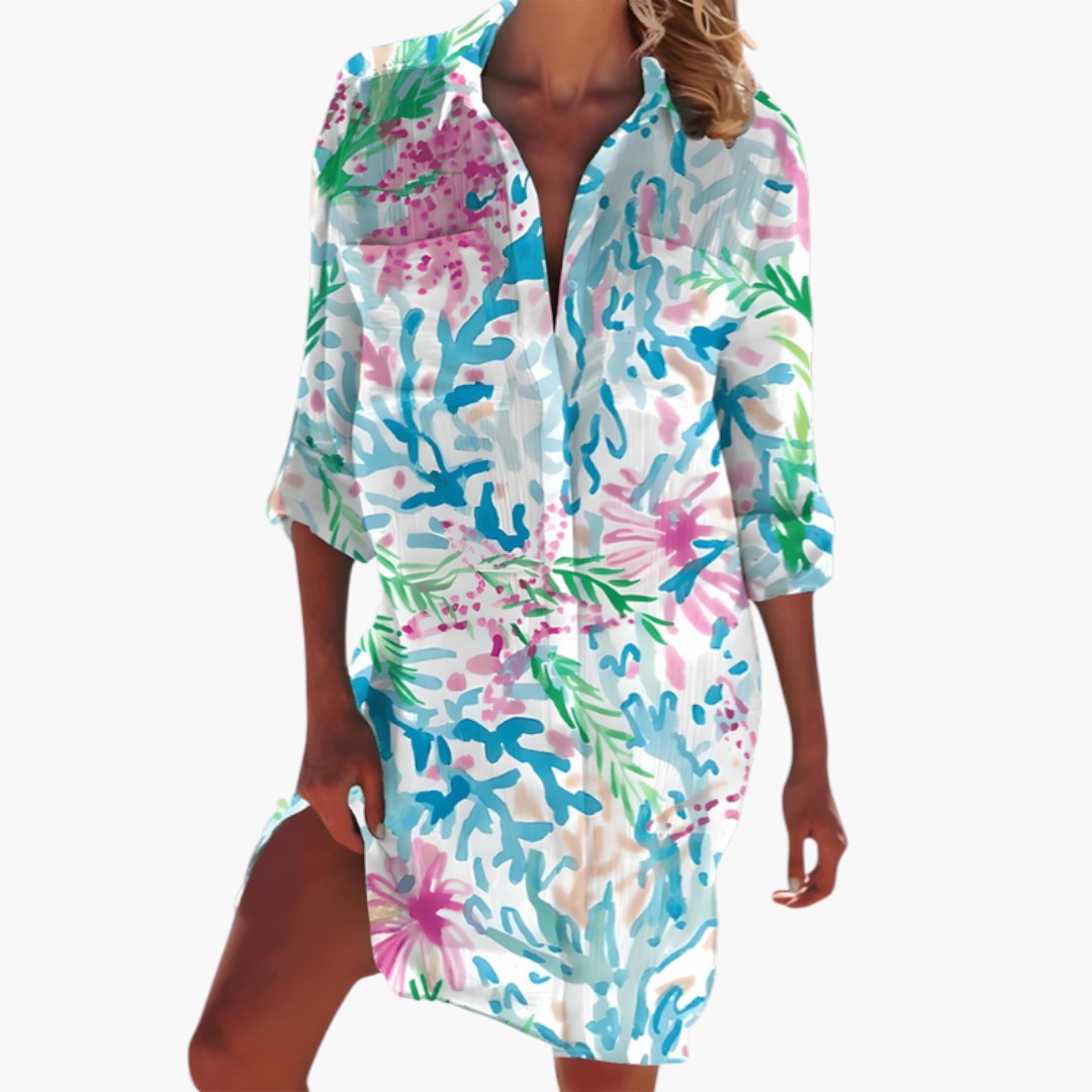 Robe Chemise Femme avec Col et Patte Boutonnée