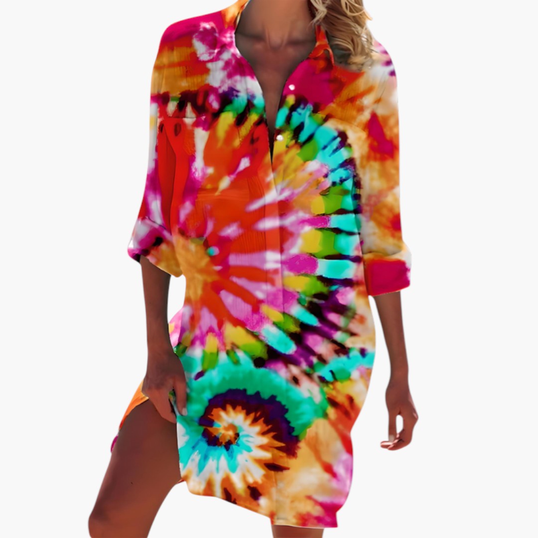 Robe Chemise Femme avec Col et Patte Boutonnée