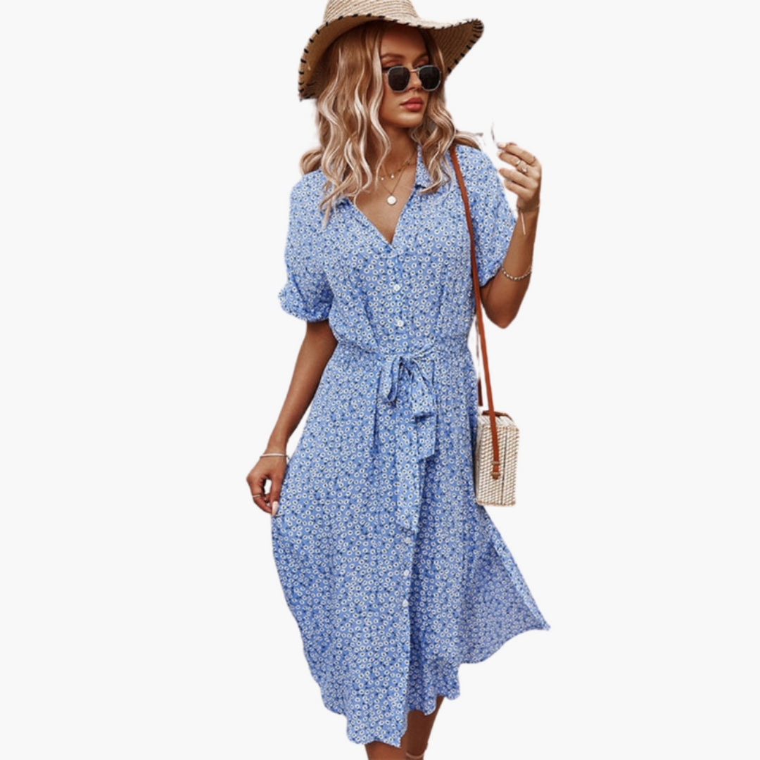 Vestito camicia donna con collo e vita da annodare