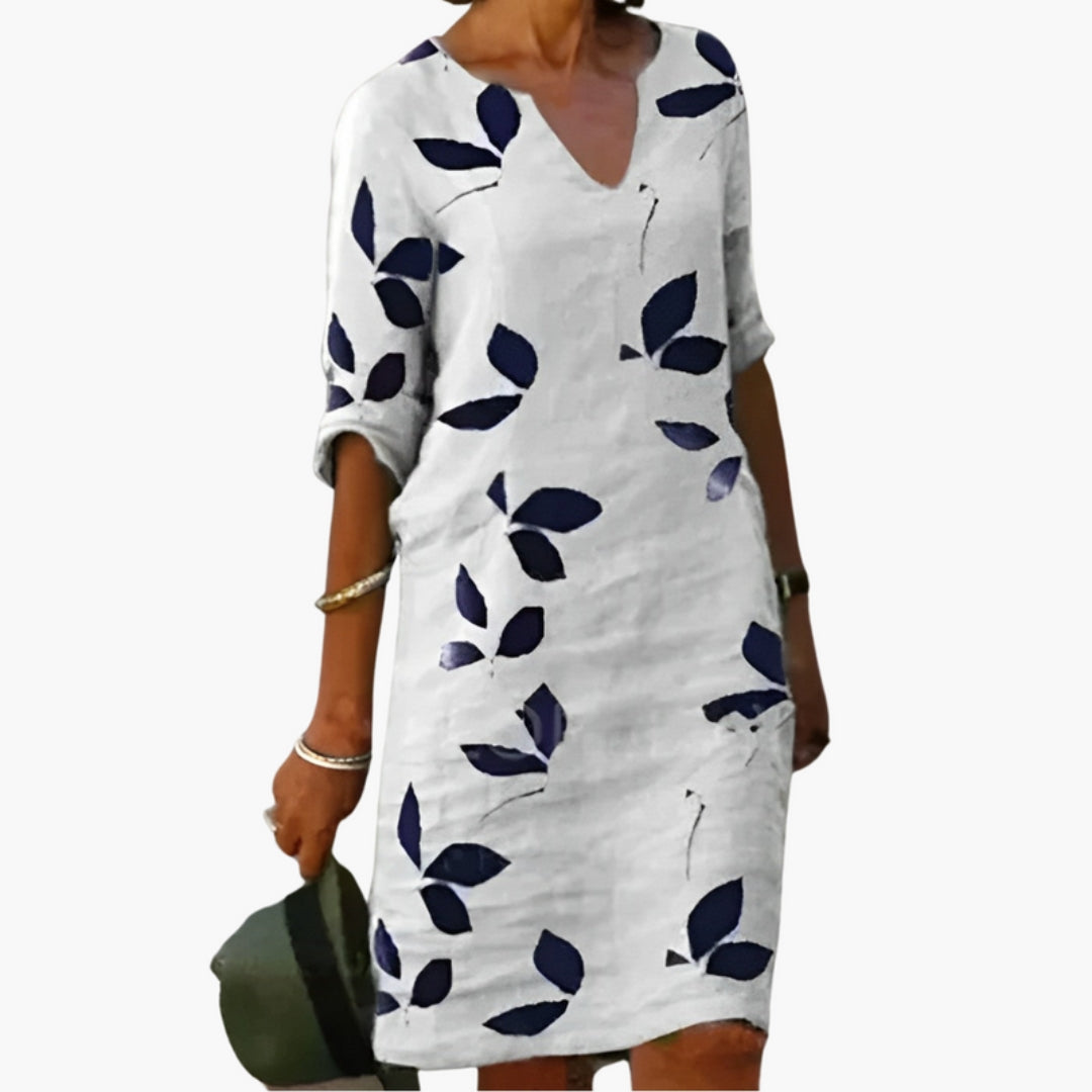 Abito donna con scollo a V e stampa foglie