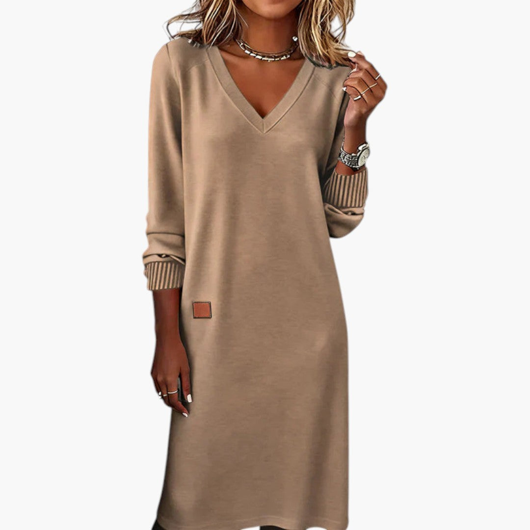 Robe Femme avec encolure en V et manches longues