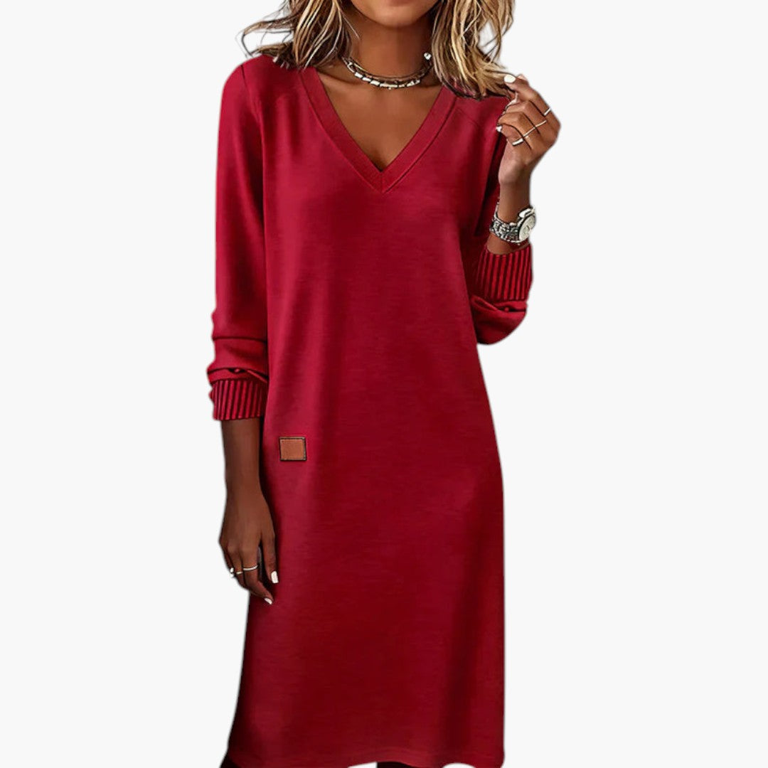 Abito donna con scollo a V e maniche lunghe