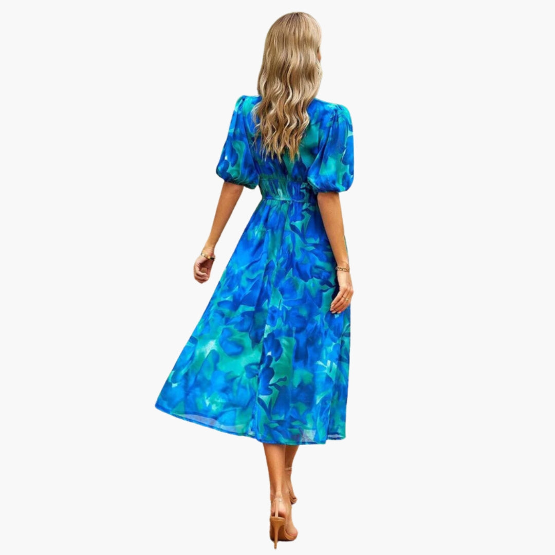 Abito floreale da donna con scollo a V e vita elastica