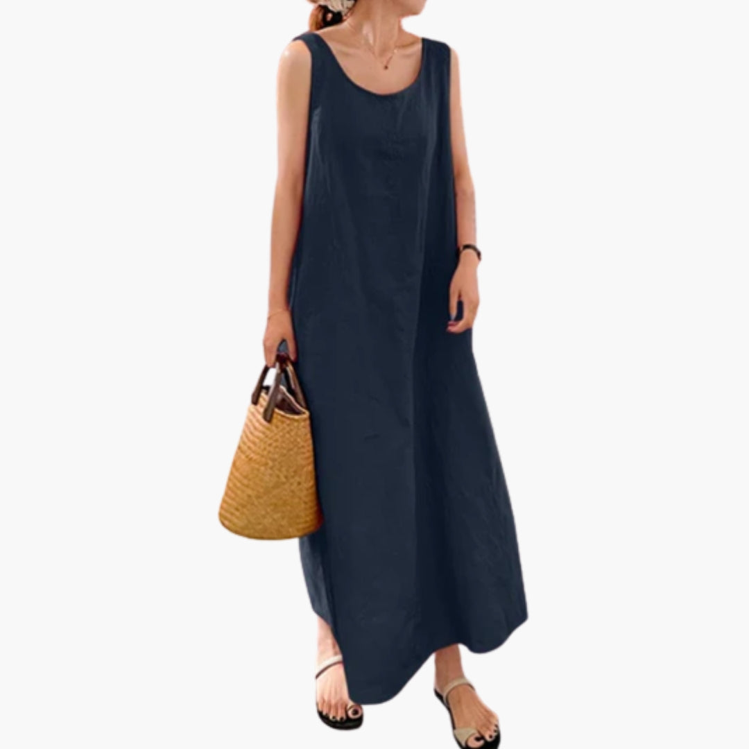 Robe Longue Femme Sans Manches avec Col Rond