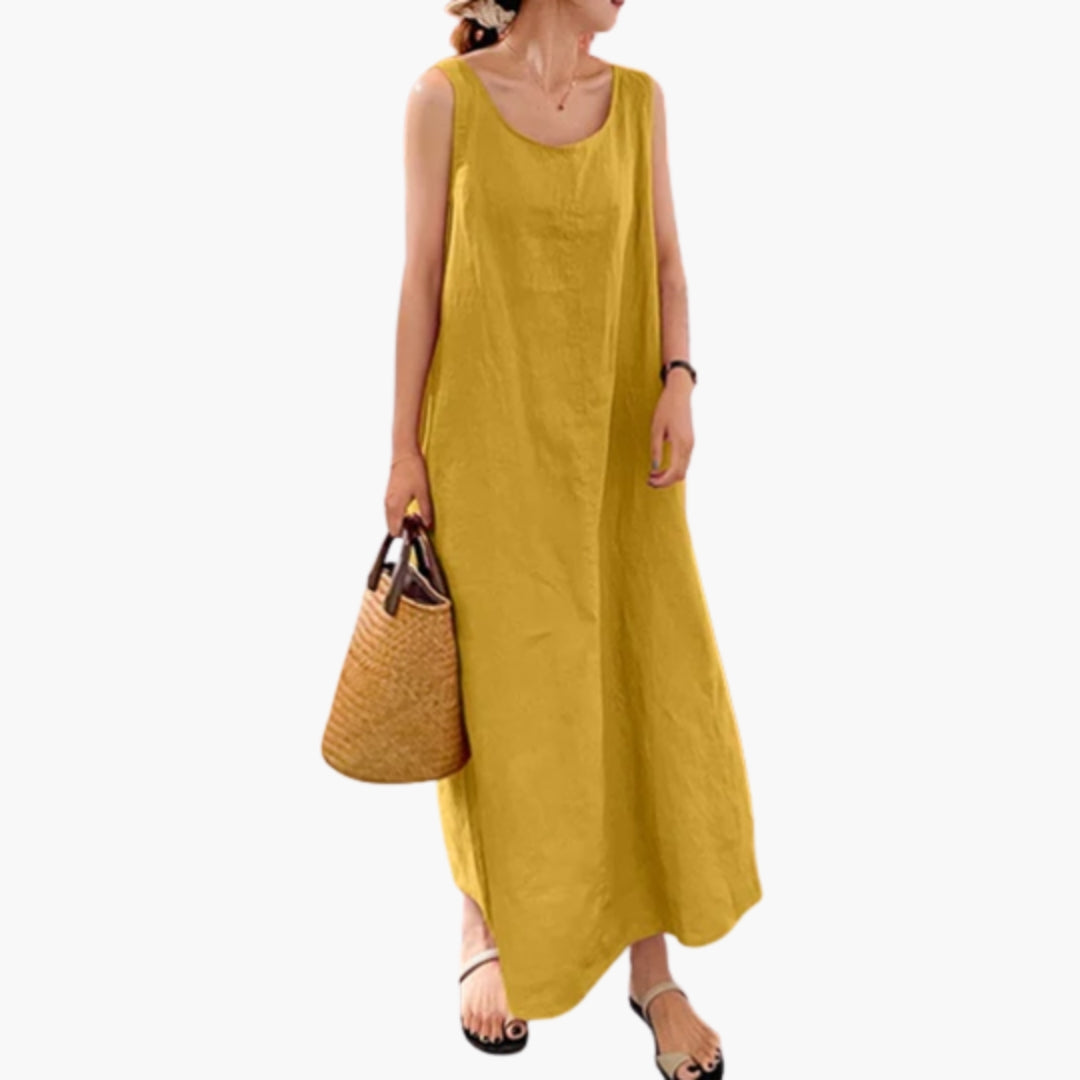 Robe Longue Femme Sans Manches avec Col Rond