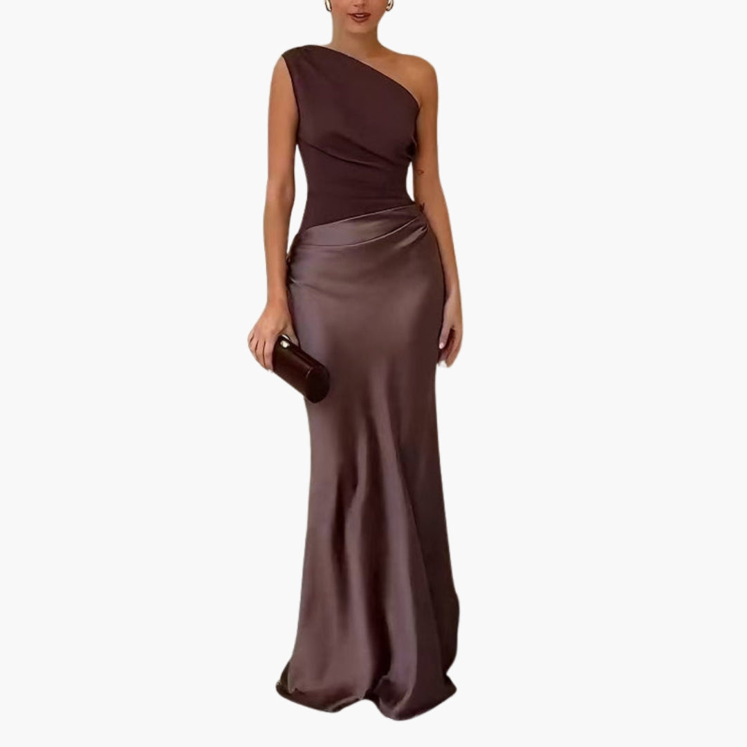 Robe Maxi Femme à Une Épaule avec Détail Plissé