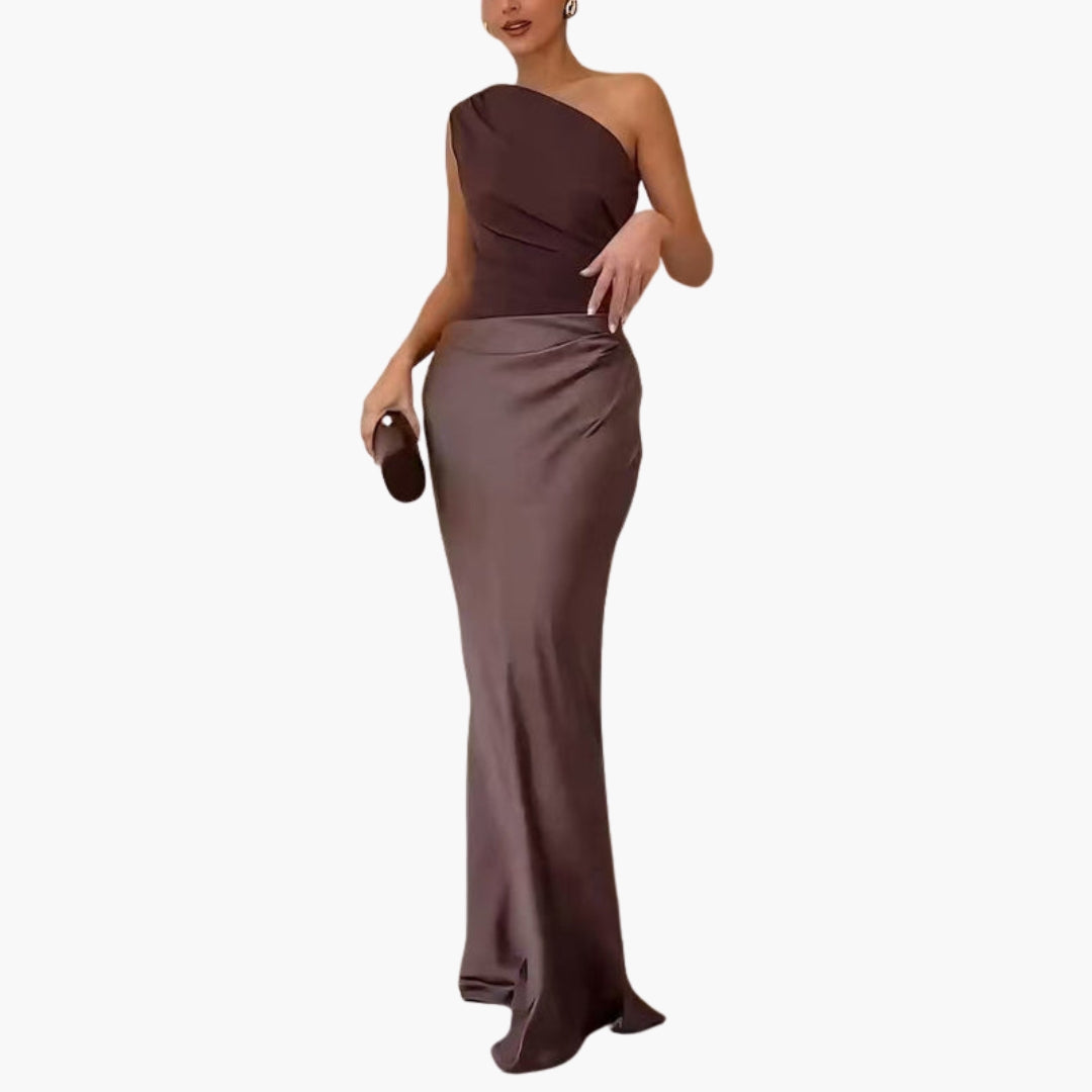 Robe Maxi Femme à Une Épaule avec Détail Plissé