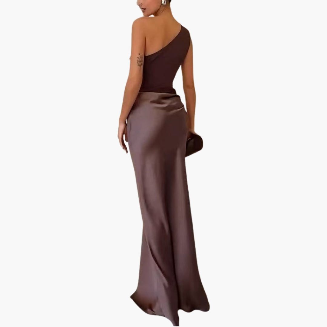Robe Maxi Femme à Une Épaule avec Détail Plissé