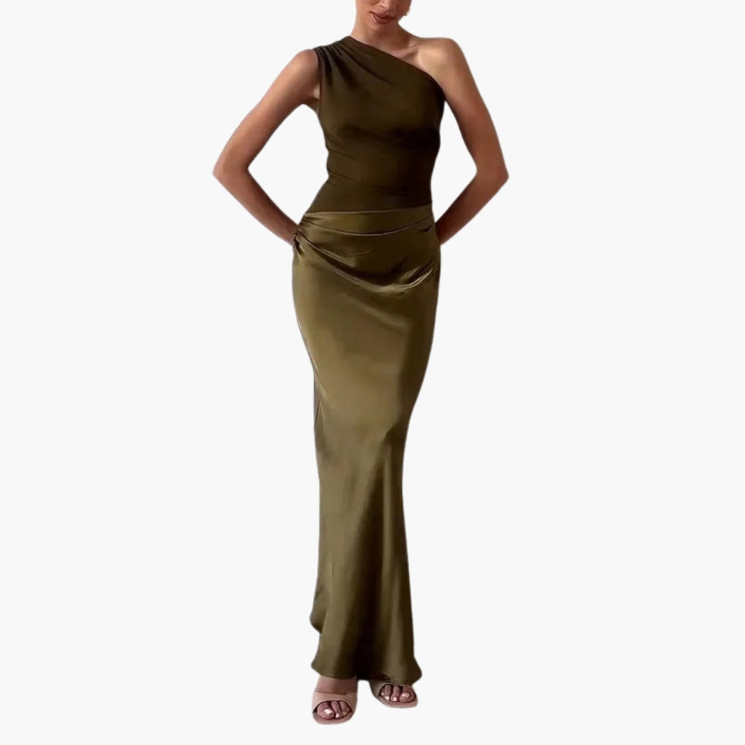 Robe Maxi Femme à Une Épaule avec Détail Plissé