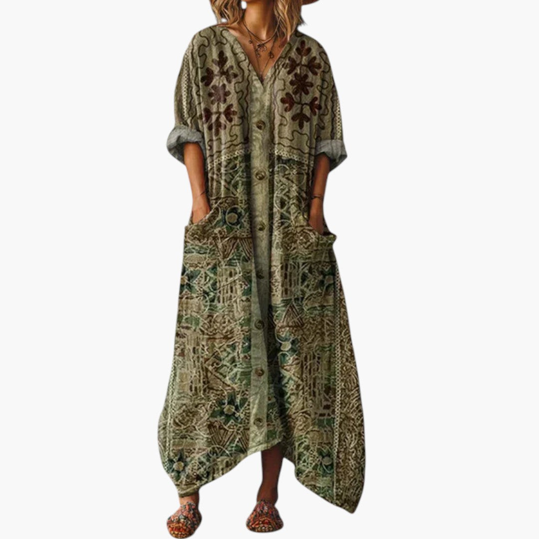 Robe Maxi Femme avec Broderie et Poches