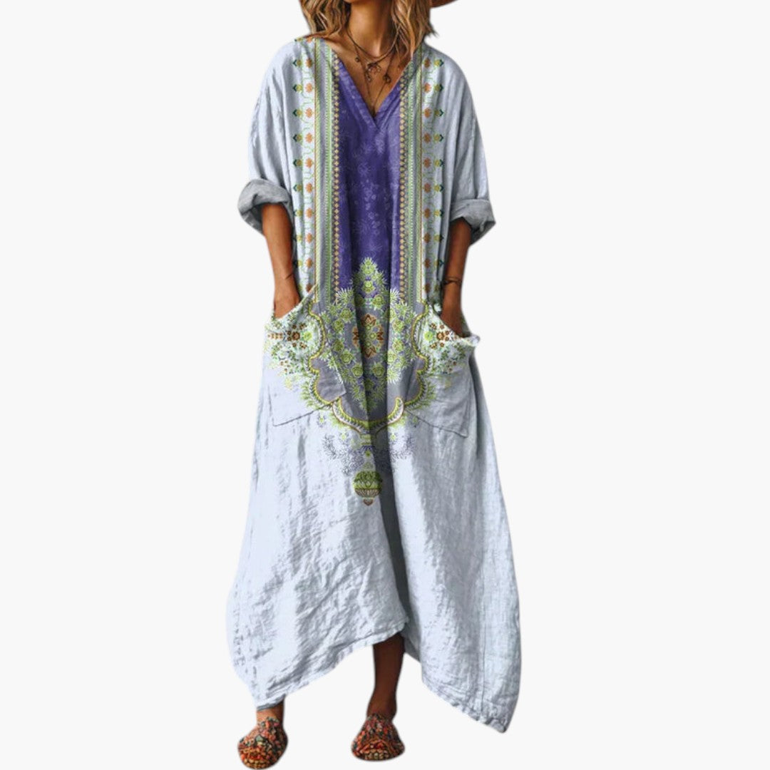 Robe Maxi Femme avec Broderie et Poches