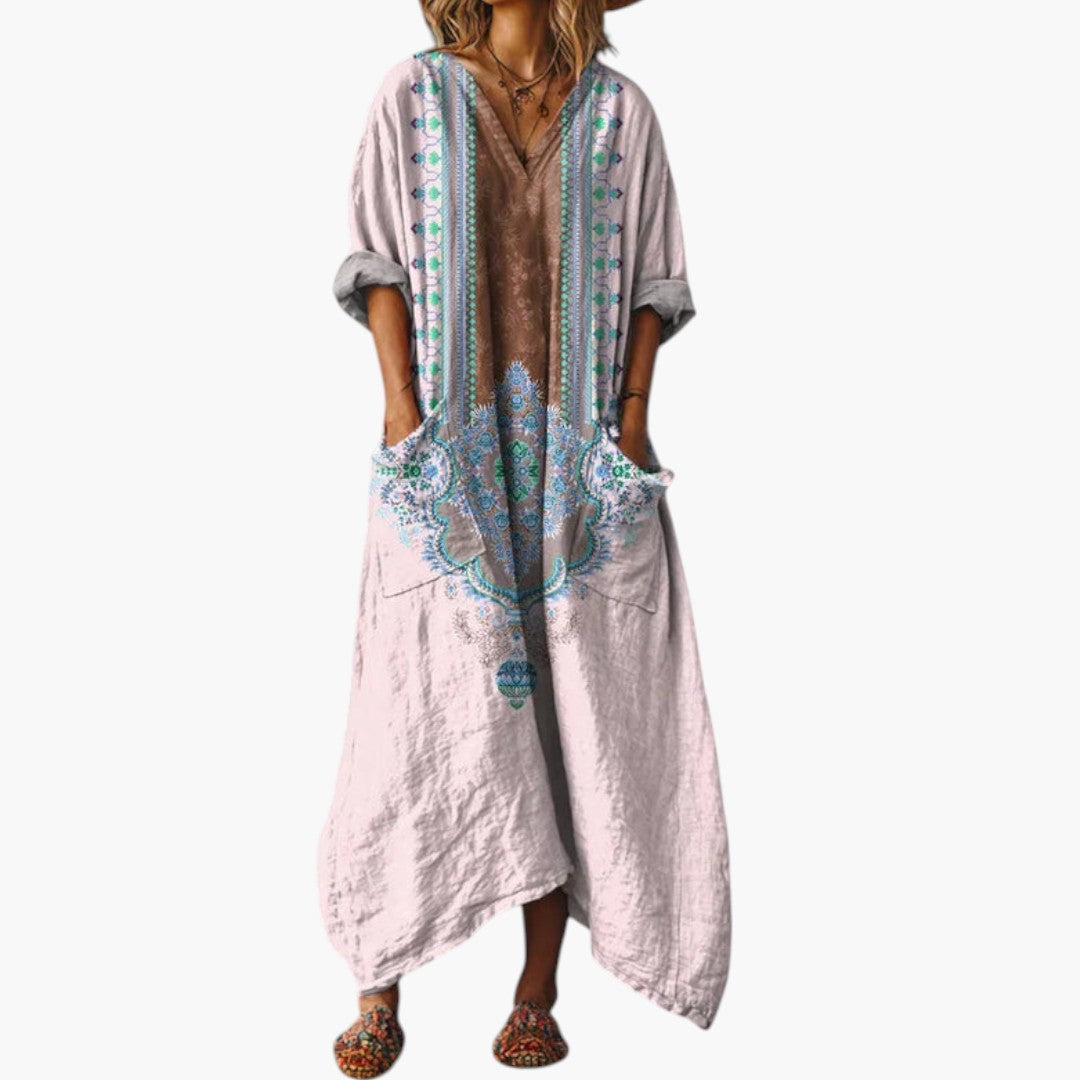 Robe Maxi Femme avec Broderie et Poches