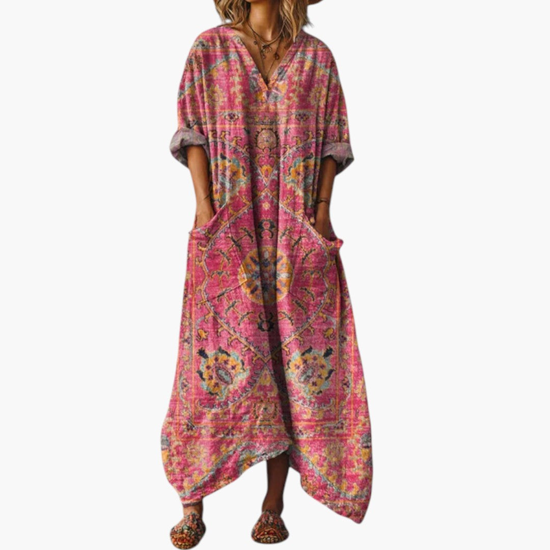 Robe Maxi Femme avec Broderie et Poches