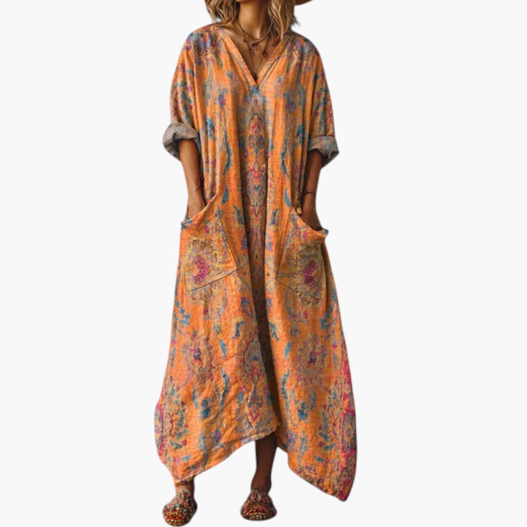 Robe Maxi Femme avec Broderie et Poches