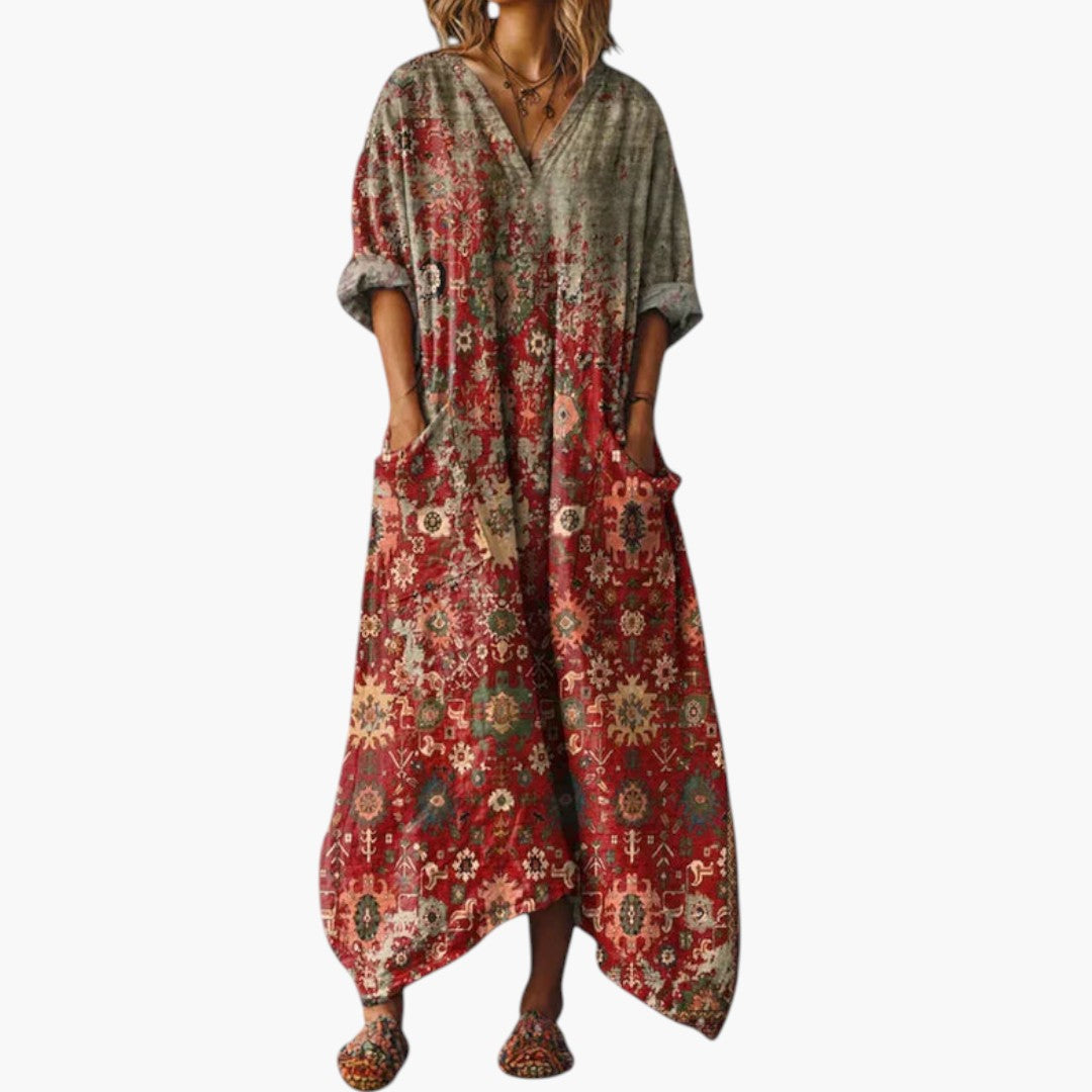 Robe Maxi Femme avec Broderie et Poches