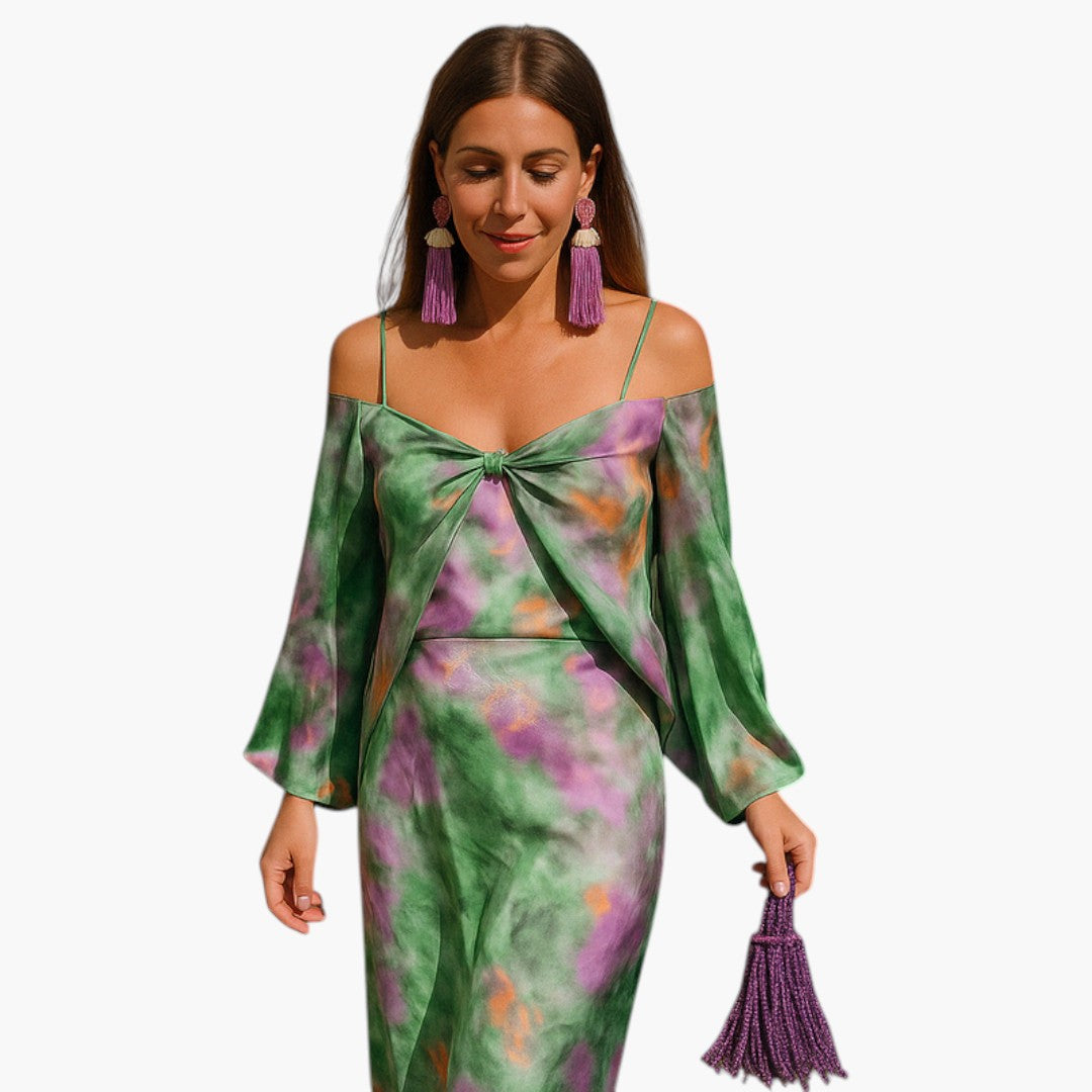Abito Maxi Donna con Sciarpa Rimovibile e Taglio Sagomato