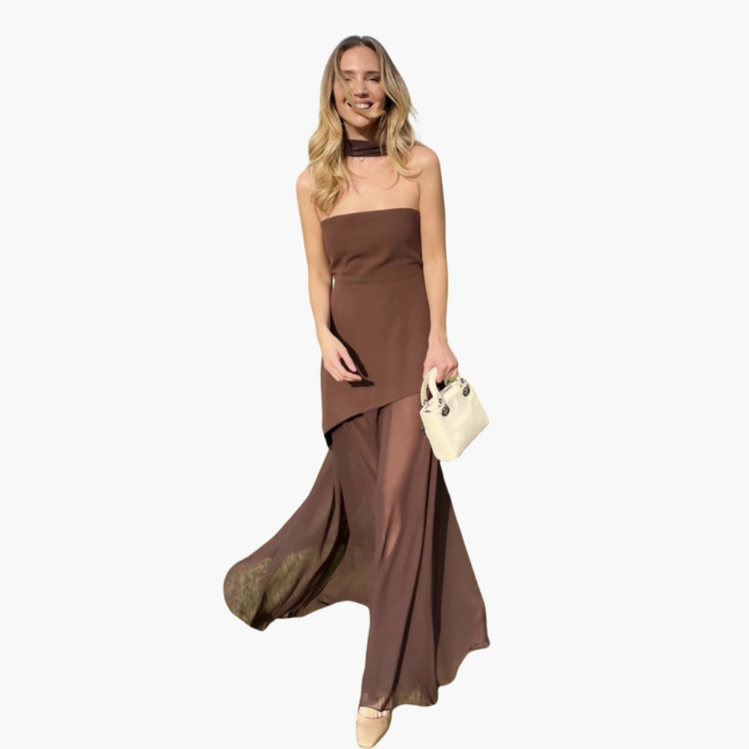 Abito lungo da donna con scollo e spacco laterale
