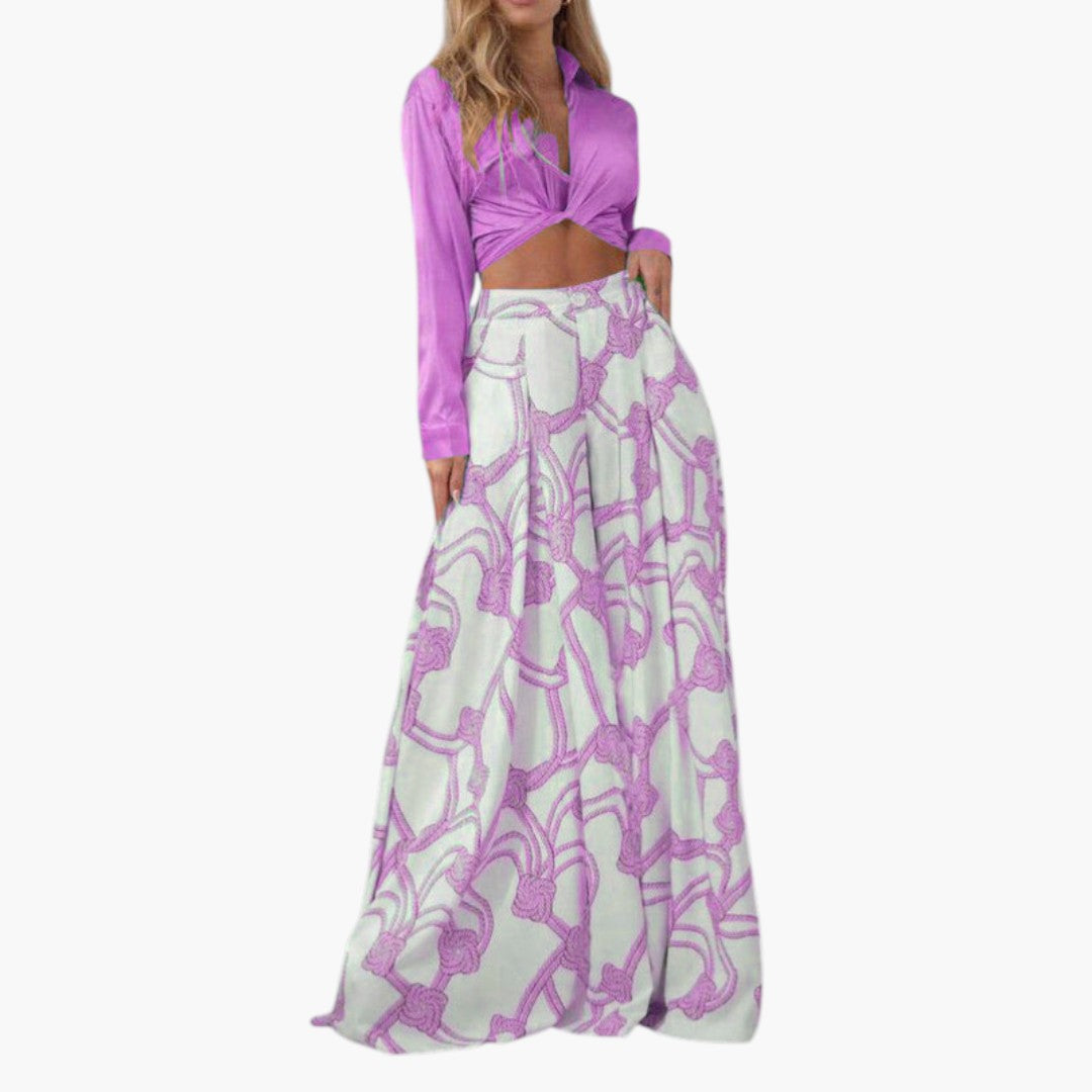 Vestido Maxi Mulher com Top Curto e Mangas Compridas