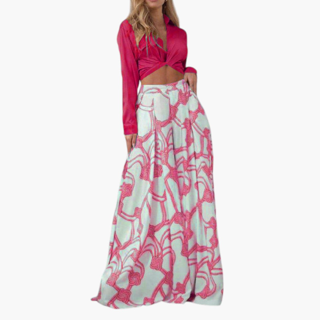 Vestido Maxi Mulher com Top Curto e Mangas Compridas