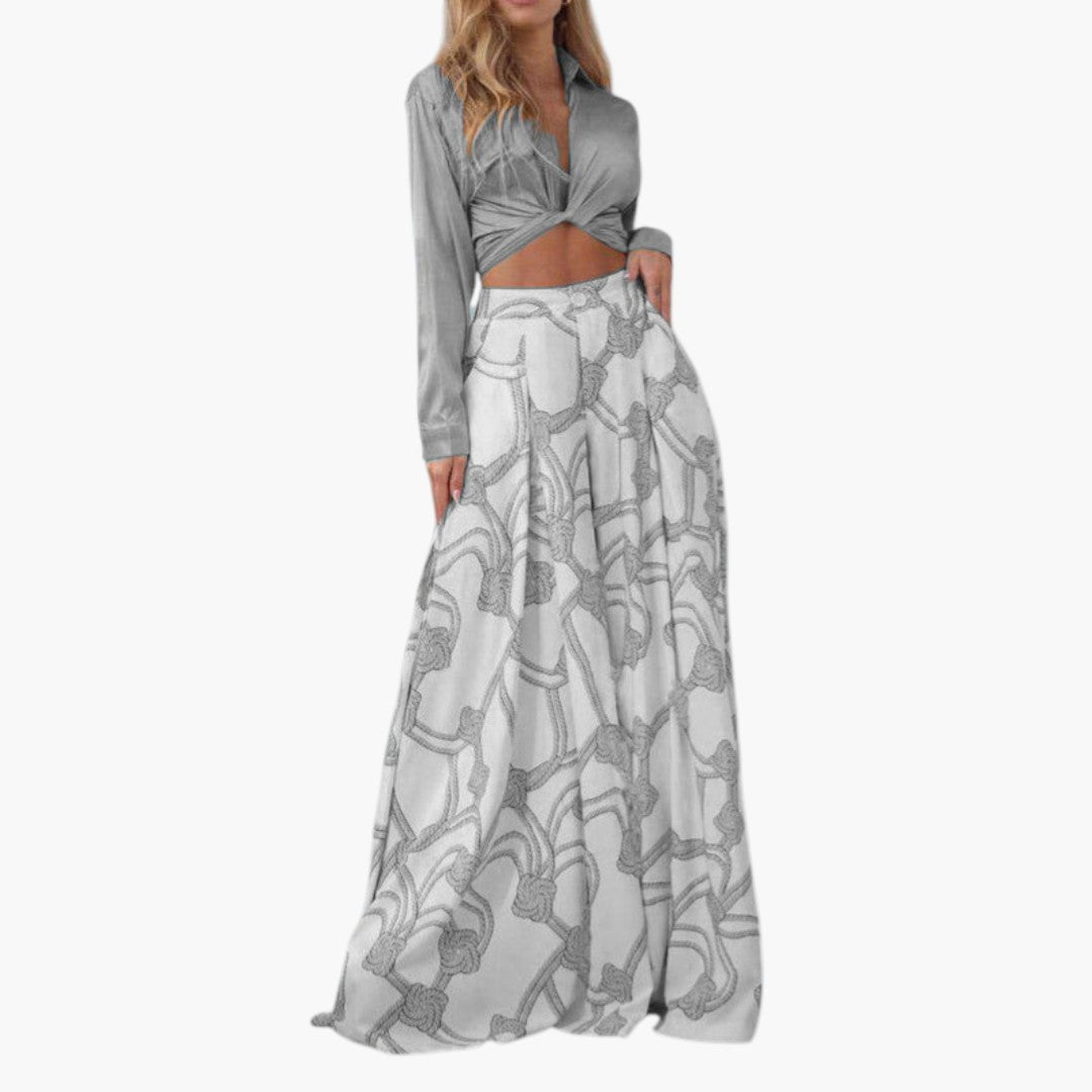 Vestido Maxi Mulher com Top Curto e Mangas Compridas