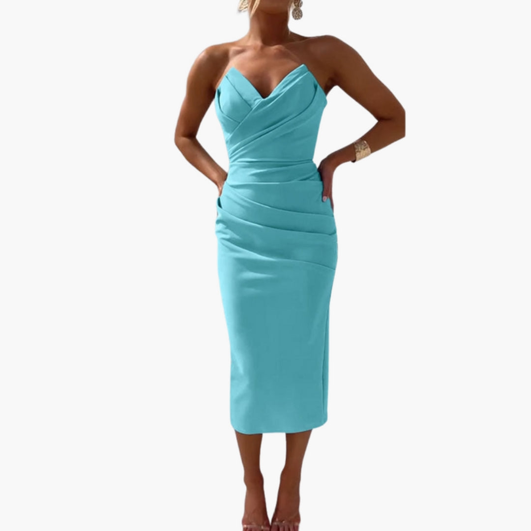 Abito Midi Corsetto Donna Taglio Attillato con Effetto Arricciato