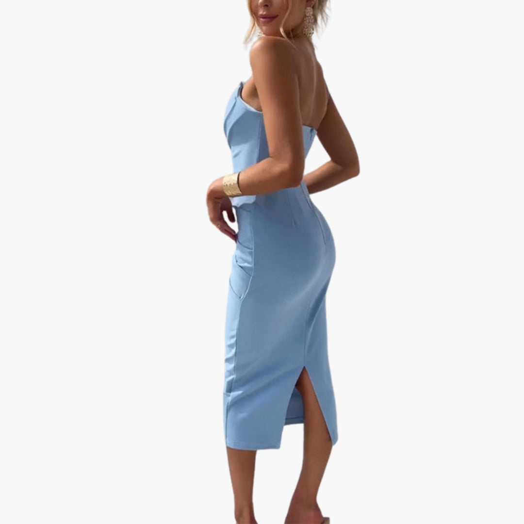 Abito Midi Corsetto Donna Taglio Attillato con Effetto Arricciato