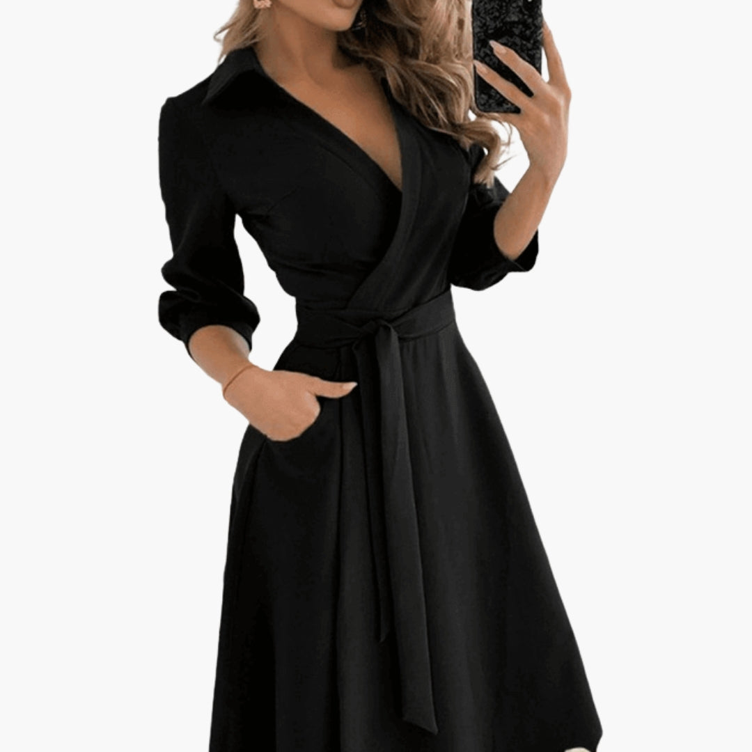 Robe Midi Femme Coupe Évasée avec Col à Revers