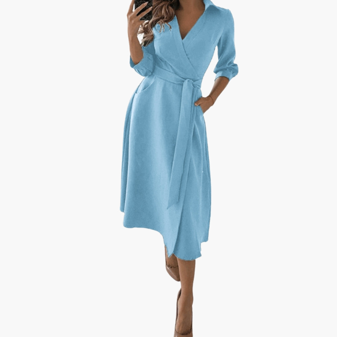Robe Midi Femme Coupe Évasée avec Col à Revers