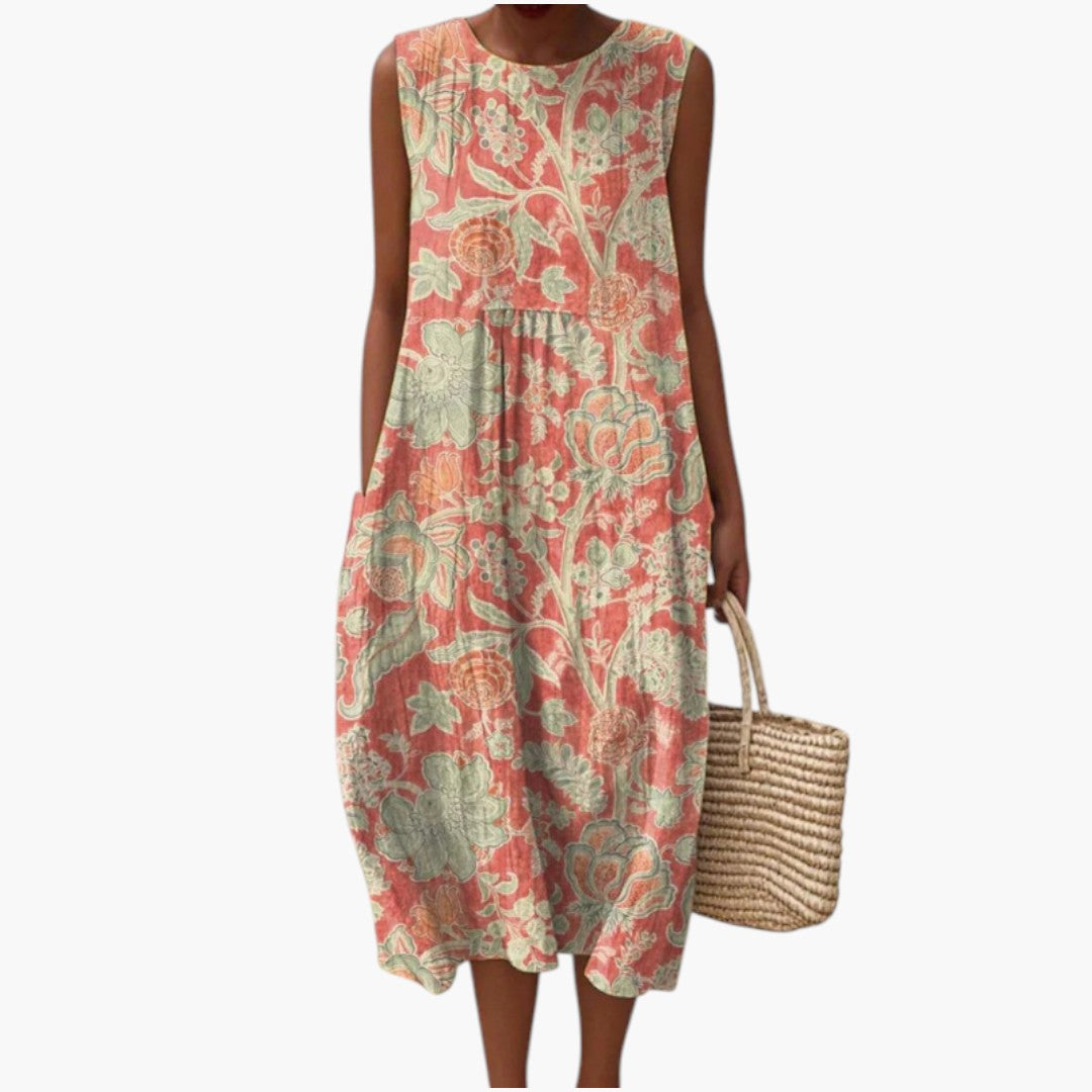 Robe Midi Femme Sans Manches avec Coupe Ample et Tissu Léger