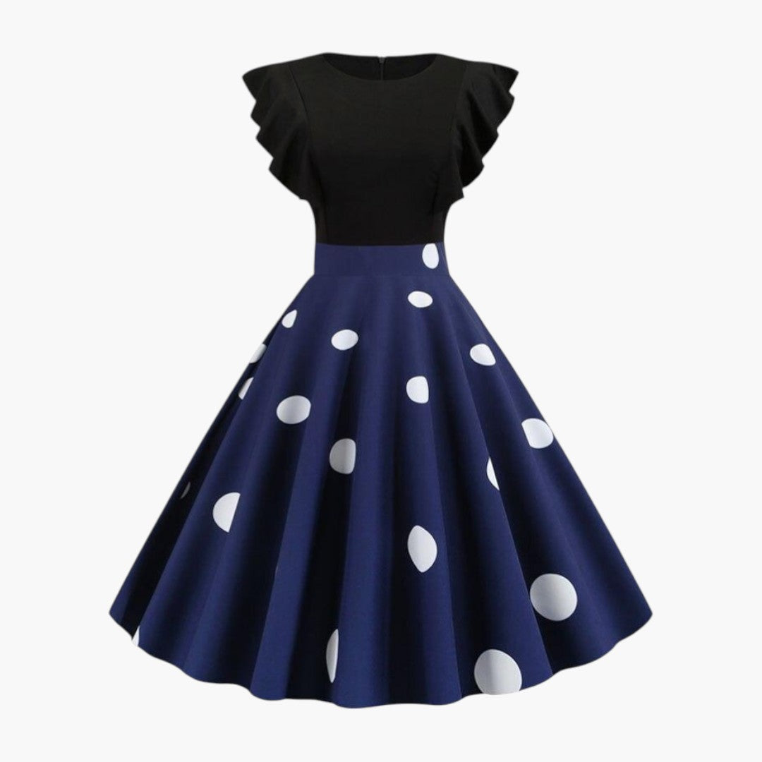 Abito Midi Donna a Pois con Maniche a Balze