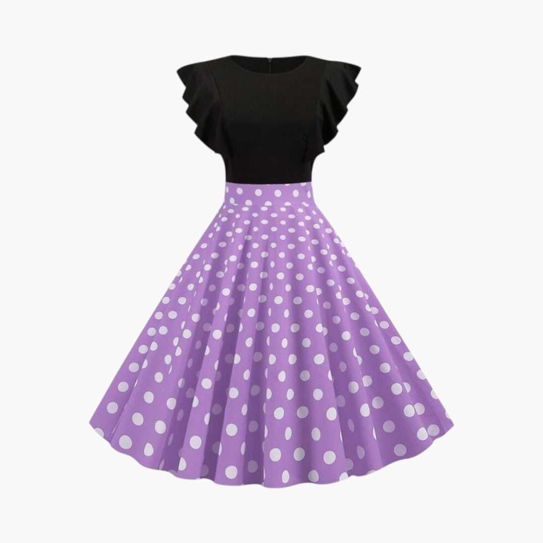 Abito Midi Donna a Pois con Maniche a Balze