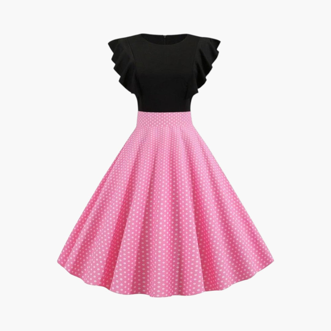 Abito Midi Donna a Pois con Maniche a Balze