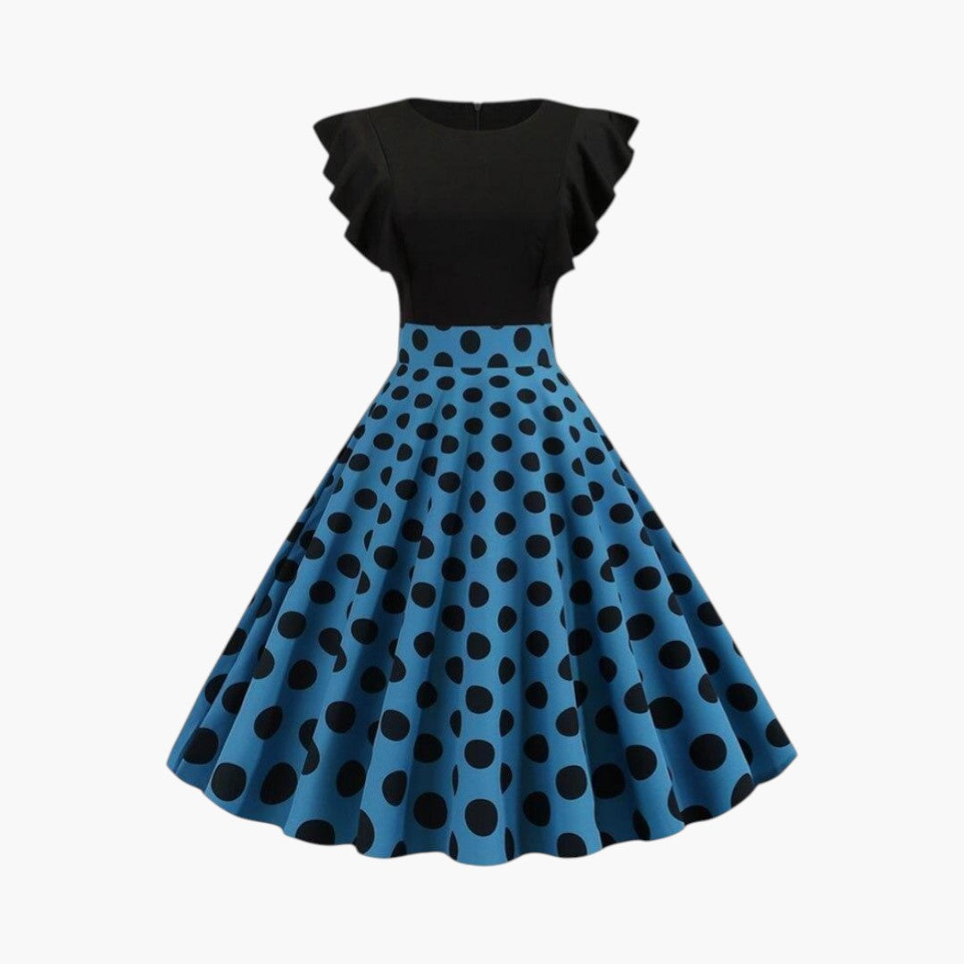 Abito Midi Donna a Pois con Maniche a Balze