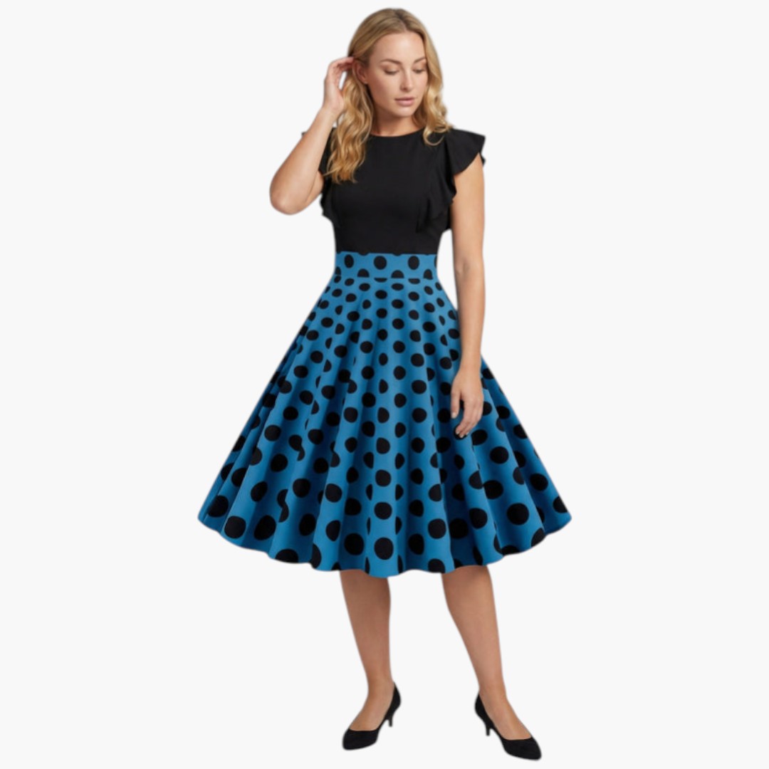 Abito Midi Donna a Pois con Maniche a Balze
