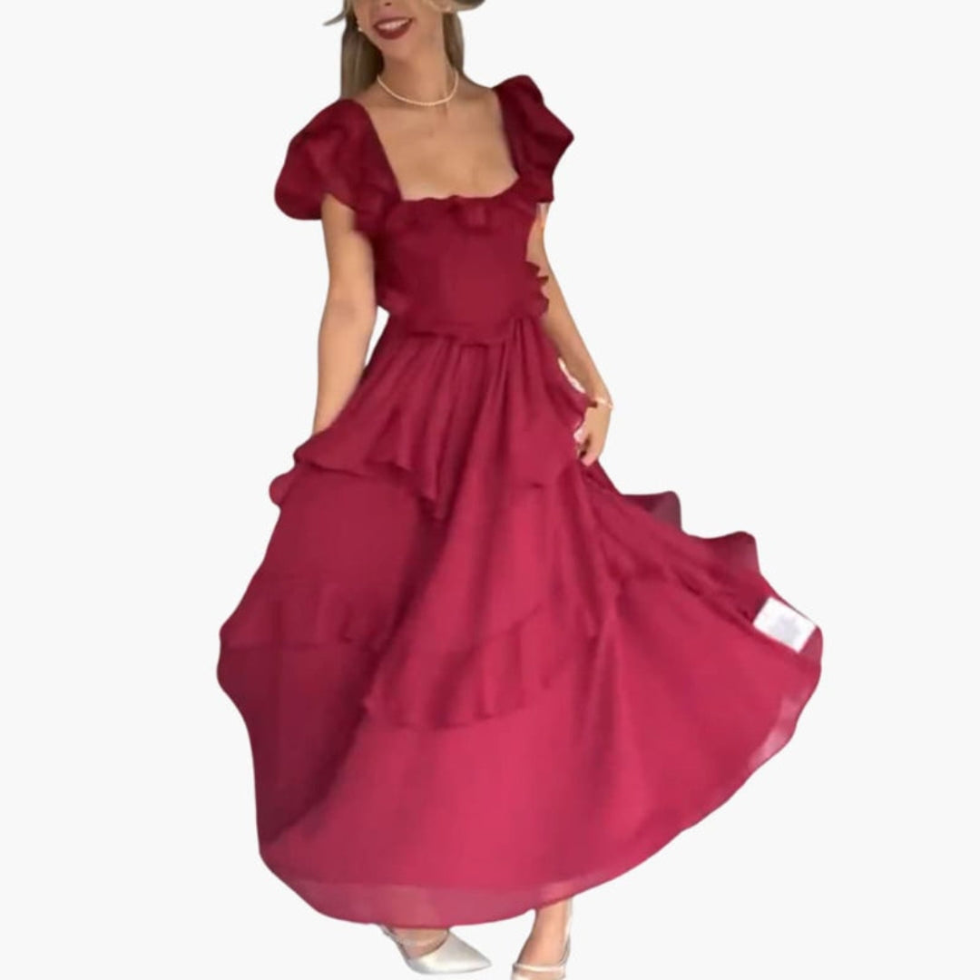 Midi Dress for Women with Ruffles and Open Back